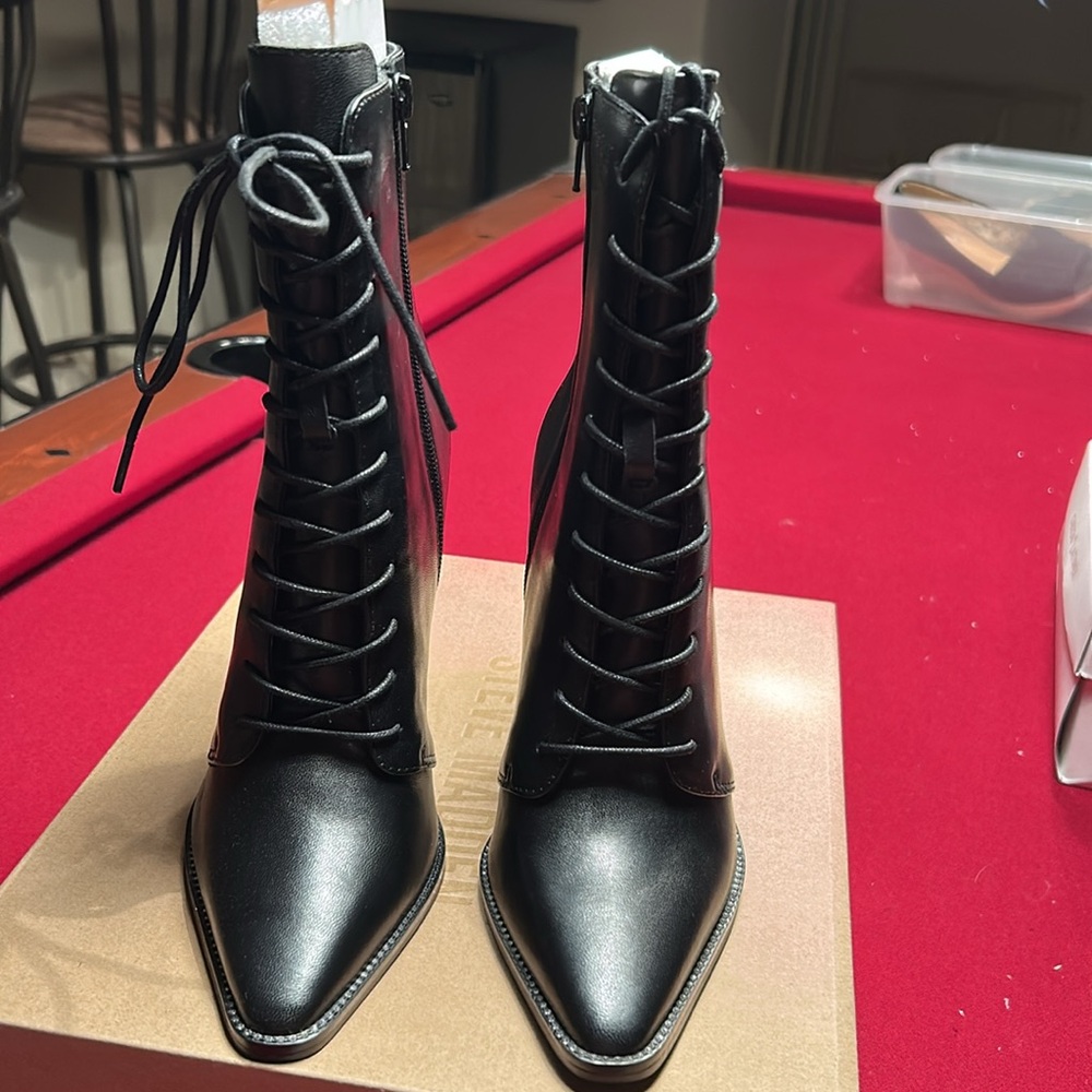 Steve Madden Black Lace-Up Heeled Boots - Picture 2 of 6